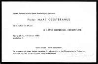 Overlijdensbericht P. (Pieter) MG (1959)